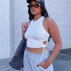 White Sleeveless Tie-Side Top